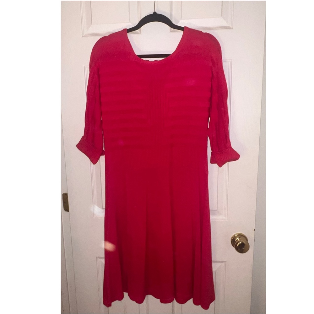 Eliza J Sweater Dress Elbow Sleeve Fit & Flare Hot Pink | Plus Size